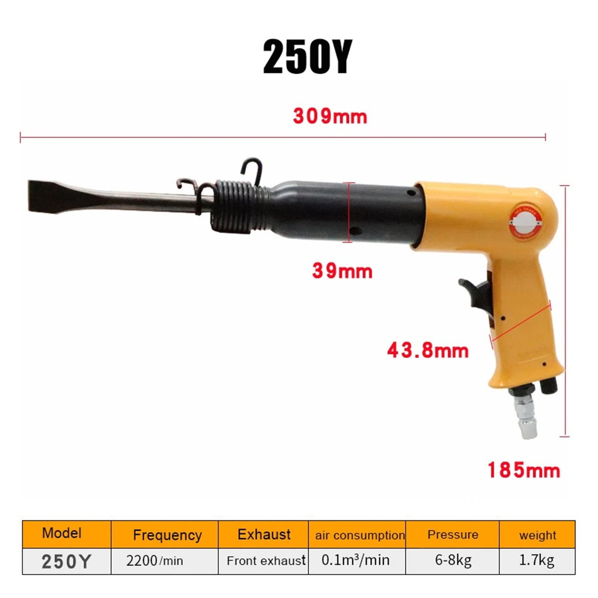 Air Hammer 175mm Professional Handheld Pistol Gas Shovels 250Y Small Rust Remover Pneumatic Tools With 4 Chisels