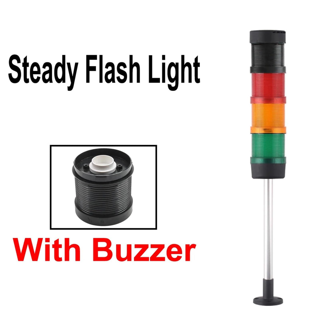 1pcs 70mm Signal Alarm Caution Indicator Industrial Stack Tower Warning Light Steady/Flash/Rotary Lamp LED for Machine 24V220V Buzzer(3 Layer with Buzzer,DC 12V)