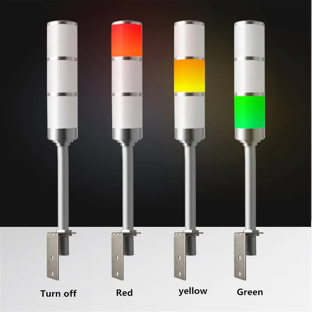 L Side Mounted Aluminum Rod 3 Layer 3 Colors Always Bright 24V/12V LED Warning lamp for Industrial Machines Safety(4pcs 24V Silver)