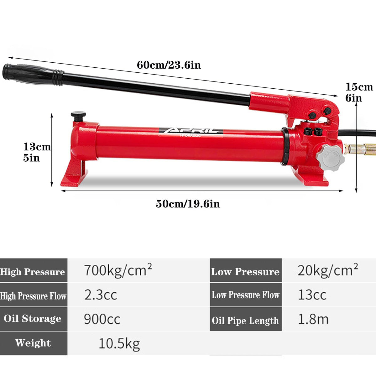 Single Acting Hydraulic Manual Lifting Pump CP-700A, 10000psi Portable Manual Hydraulic Pump with 1.8m Length Hose and Pressure Guage ZG 3/8 in Connector for Industry