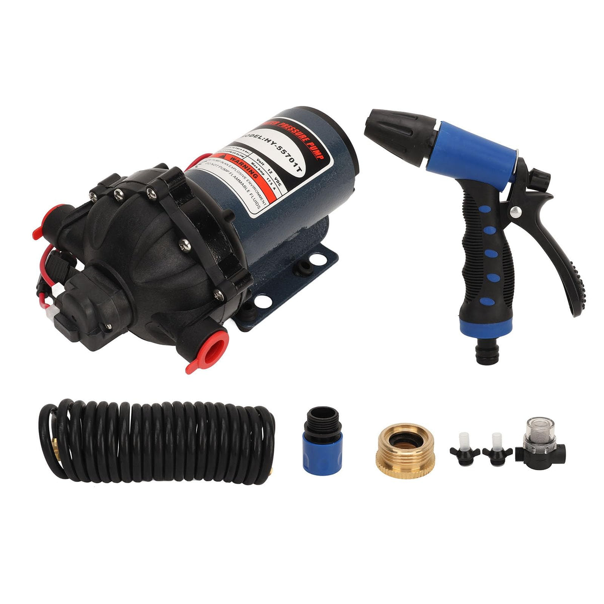 12V Washdown Pump Kit High Pressure 5.5GPM 70PSI Water Sprayer for Car Motorcycle Home Cleaning Iron Material 6m Hose