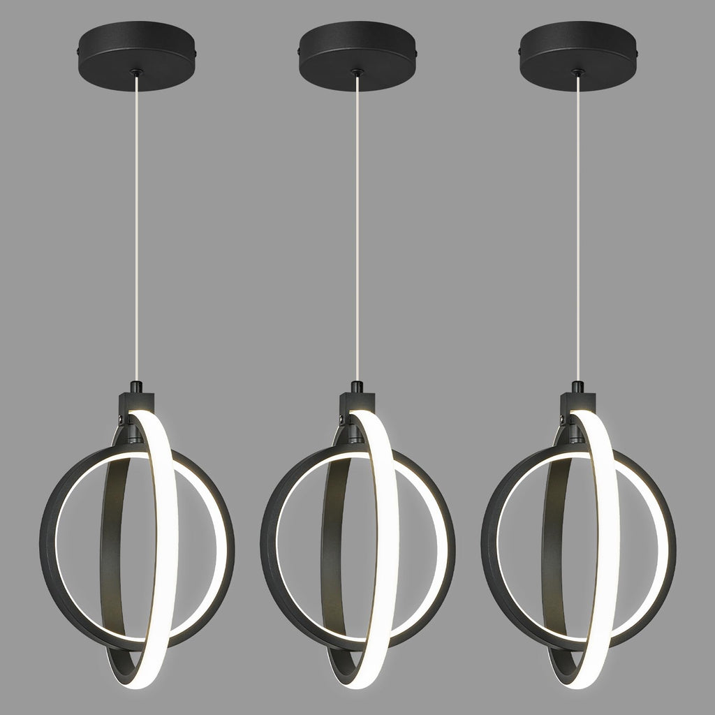 Modern LED Chandelier Chrome Rectangular Pendant Light Fixtures 4000K 20W Dimmable Height Adjustable Pendant Lighting for Dining Room Kitchen Island Bedroom Living Room Foyer（3-Pack）