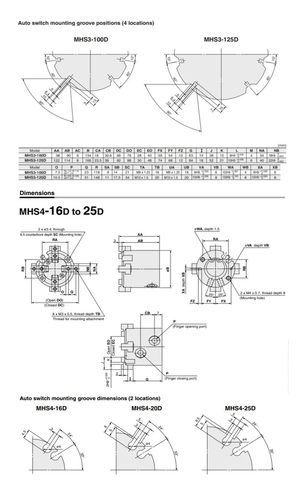 1PCS MHS2/MHS3/MHS4 Series Parallel Type Pneumatic Gripper MHS 16D 20D 25D 32D 40D 63D 80D Two-jaw Three-jaw Air Gripper(32D)
