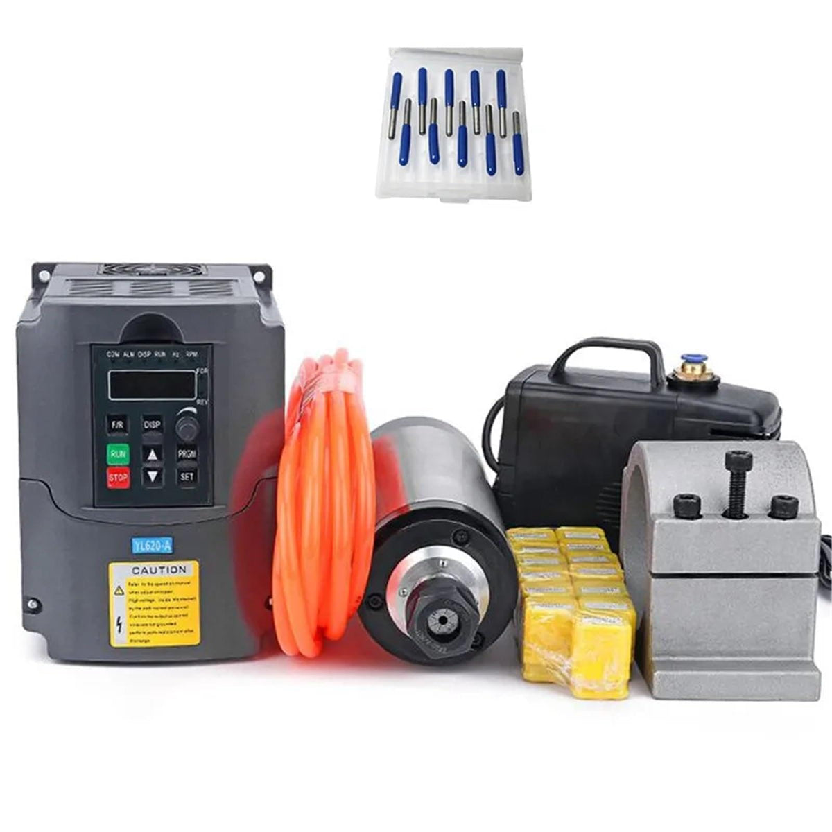 2.2kw Spindle Water Cooled Kit ER20 Milling Spindle Motor.2KW VFD 80 Clamp Water Pump 13pcs ER20 1m Cable for Router(Gold,220V)