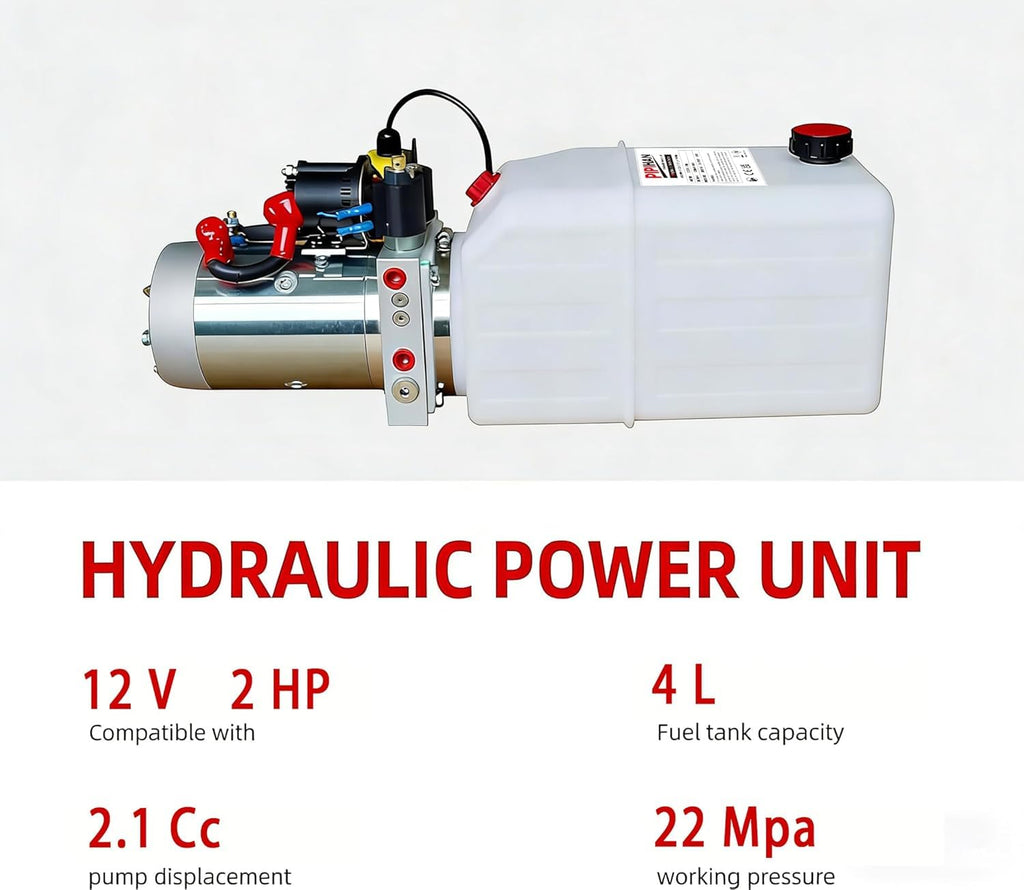 Single Acting Hydraulic Pump 4 Quart Hydraulic Power Unit 12V DC Hydraulic Pump (Plastic Oil Reservoir Single Acting 3200 PSI) SAE#6 Connector for Dump Trailer Car Lifting
