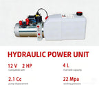 Single Acting Hydraulic Pump 4 Quart Hydraulic Power Unit 12V DC Hydraulic Pump (Plastic Oil Reservoir Single Acting 3200 PSI) SAE#6 Connector for Dump Trailer Car Lifting