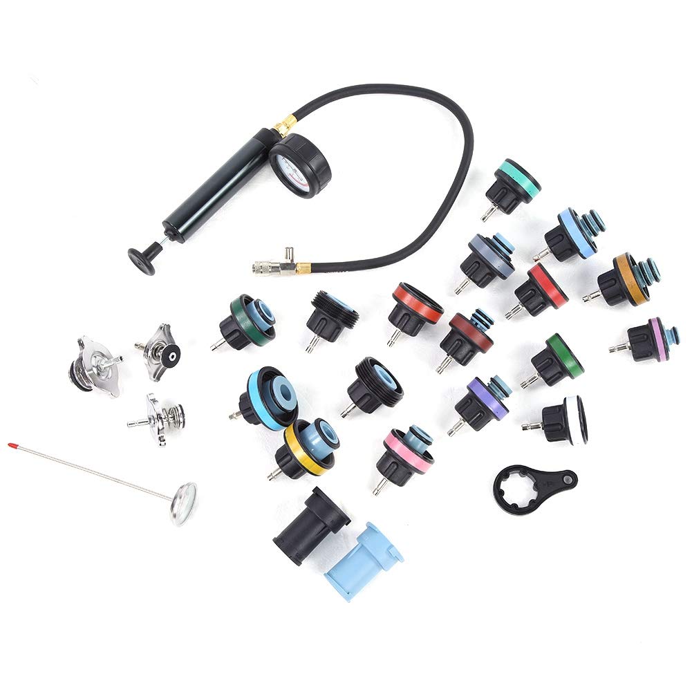 28pcs Universal car Water Tank Leak Tester Cooling System Detector Tool kit Strong Enough Cooling System Tester coolant Pressure Tester Tank Leak Detector for Variety Vehicle Model