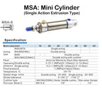 32/40 Pneumatic Cylinder Single-Action Spring Ejection Mini Cylinder Stroke 25/50/75/100/125/150/175/200/250/300/500 Stainless Steel(Stroke 450mm,Bore 40mm(MSA 40))