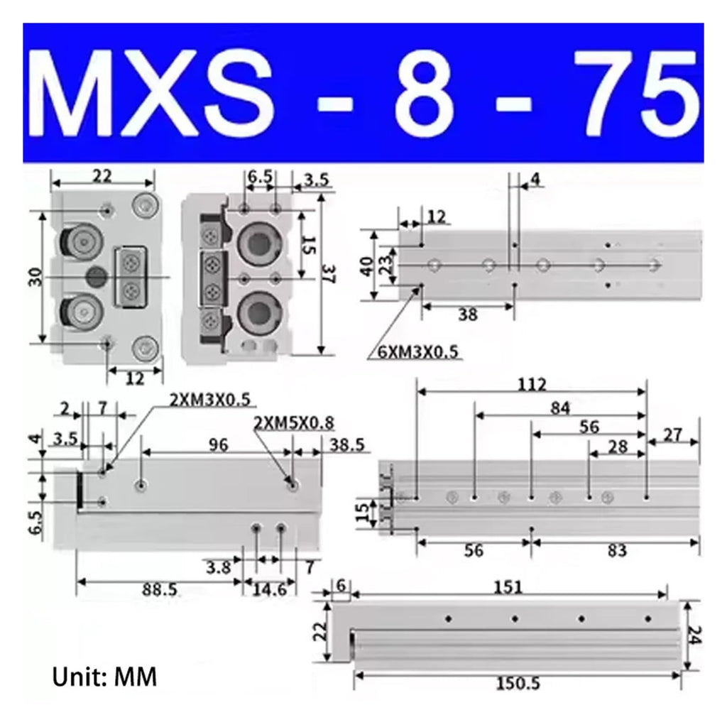 MXS6/8/12 Pneumatic Slide Table Cylinder Diameter 10/20/30/40/50/75 Cylinder(MXS8-75)