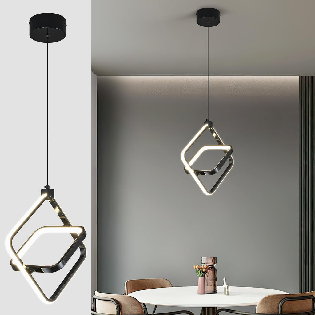Modern LED Chandelier Chrome Rectangular Pendant Light Fixtures 4000K 20W Dimmable Height Adjustable Pendant Lighting for Dining Room Kitchen Island Bedroom Living Room Foyer（3-Pack）
