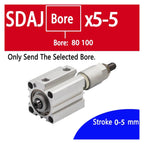 SDAJ80/100mm Bore Double Acting Piston Tools Aluminum Alloy Adjustable Stroke Compact Thin Air Pneumatic Cylinder(Stroke 5-5,SDAJ100 No Magnet)