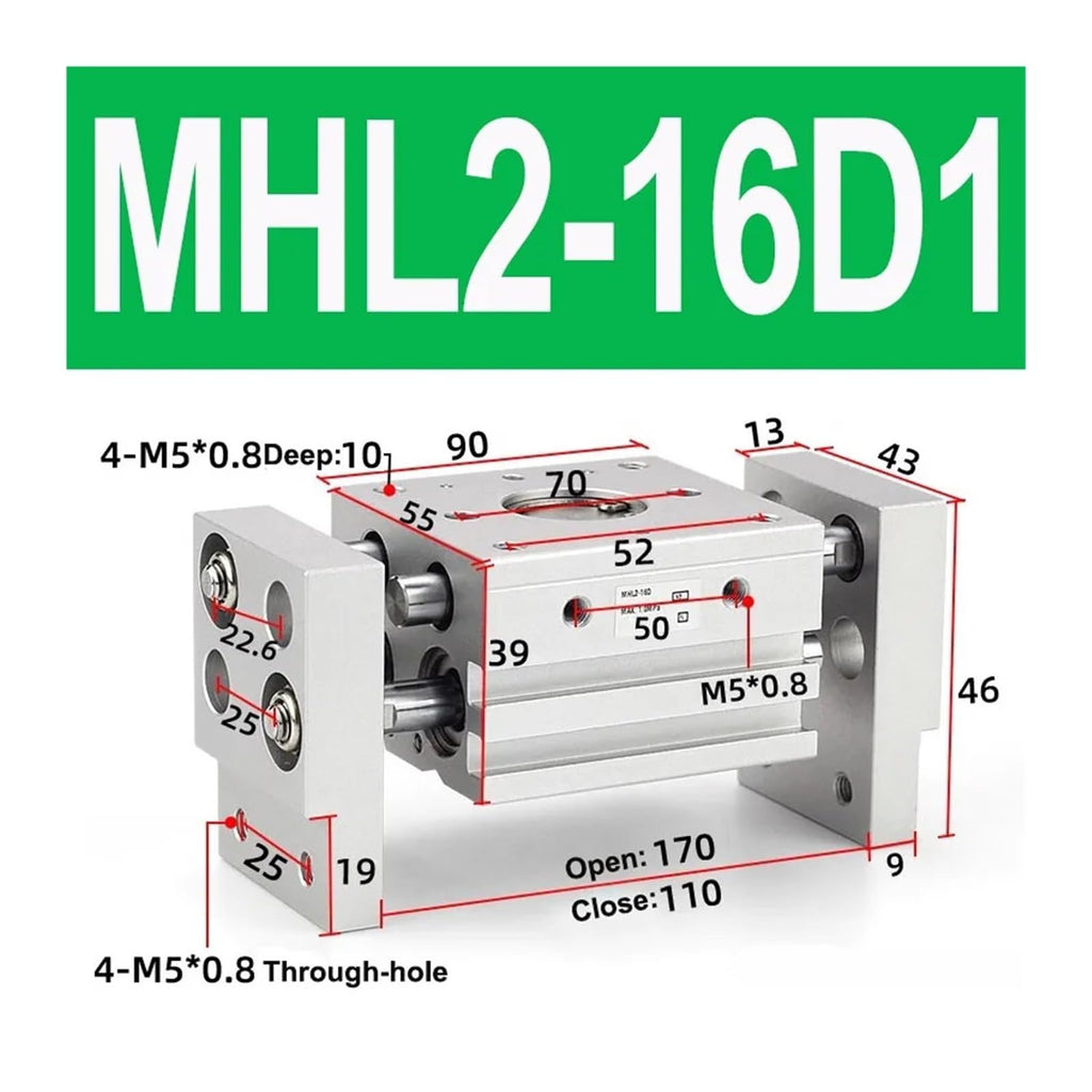 1pcs MHL2 Double Acting Pneumatic Gripper Replacement T Type Air Gripper 10D/16D/20D/25D/32D/40D/10D1/16D1/20D1/25D1/32D1/40D1(MHL2-16D1)