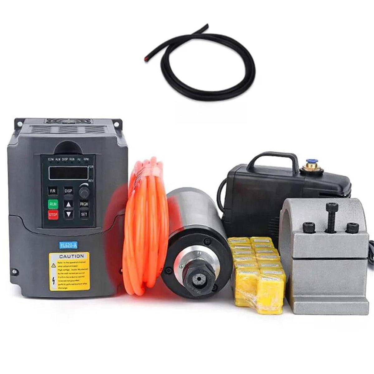 2.2kw Spindle Water Cooled Kit ER20 Milling Spindle Motor.2KW VFD 80 Clamp Water Pump 13pcs ER20 1m Cable for Router(Gold,220V)
