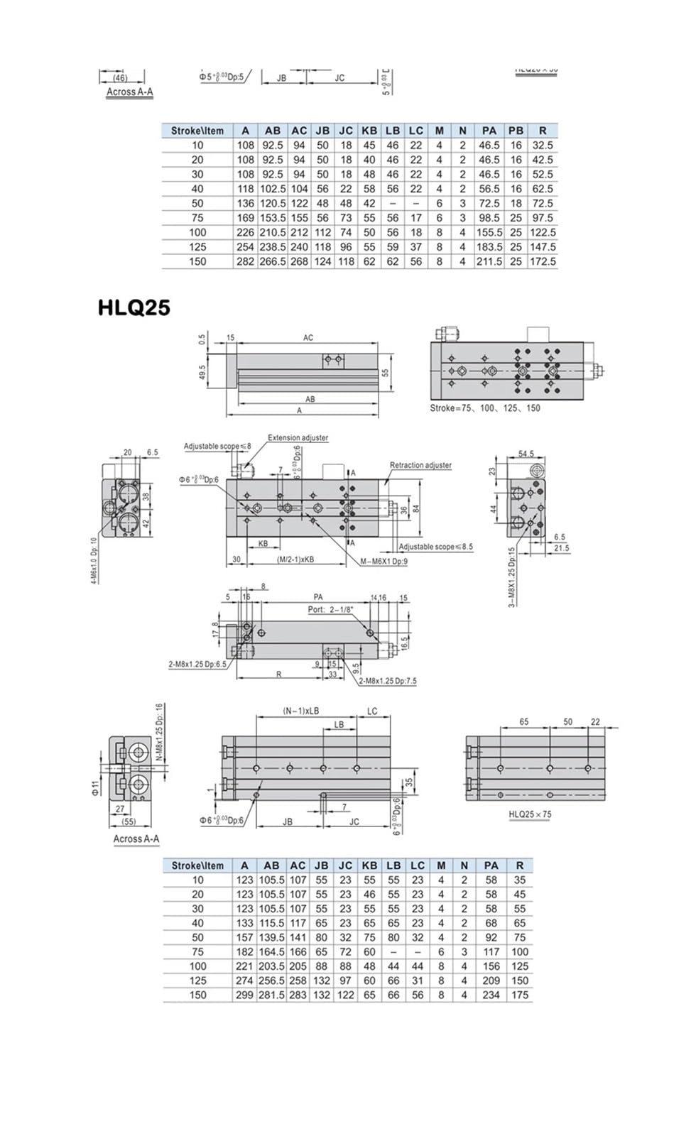 1pcs Pneumatic Guide Rail Precision Slide Cylinder HLQ25X10/20/30/40/50/75/100/125/150/AS/AF/A/BA/BF/B.(HLQ25-B)