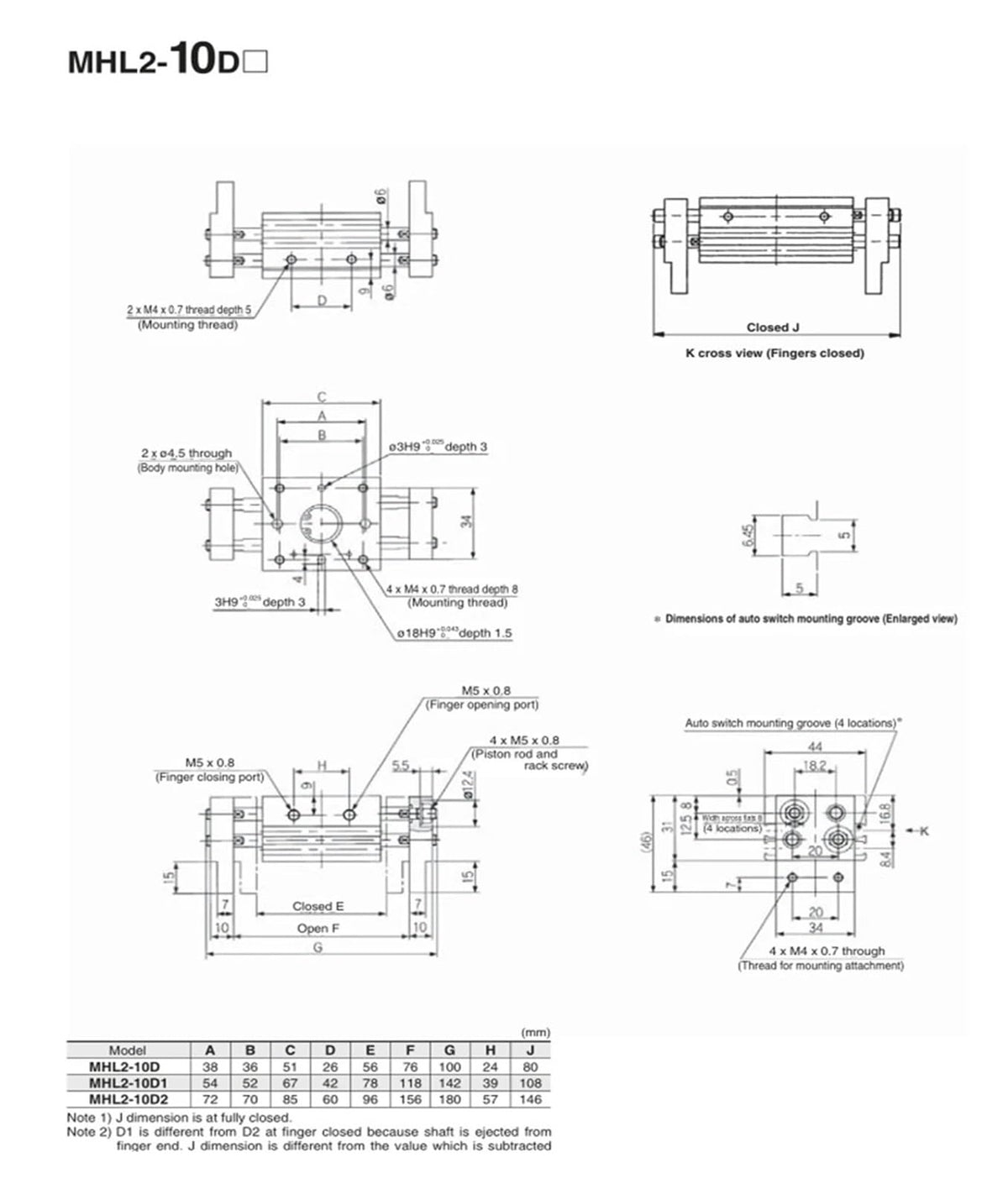 Double Acting Pneumatic Gripper Wide Type Air Gripper Parallel Cylinder MHL2-10D 16 20 25 32 40D1 D2 Aluminium Clamps(MHL2-10)