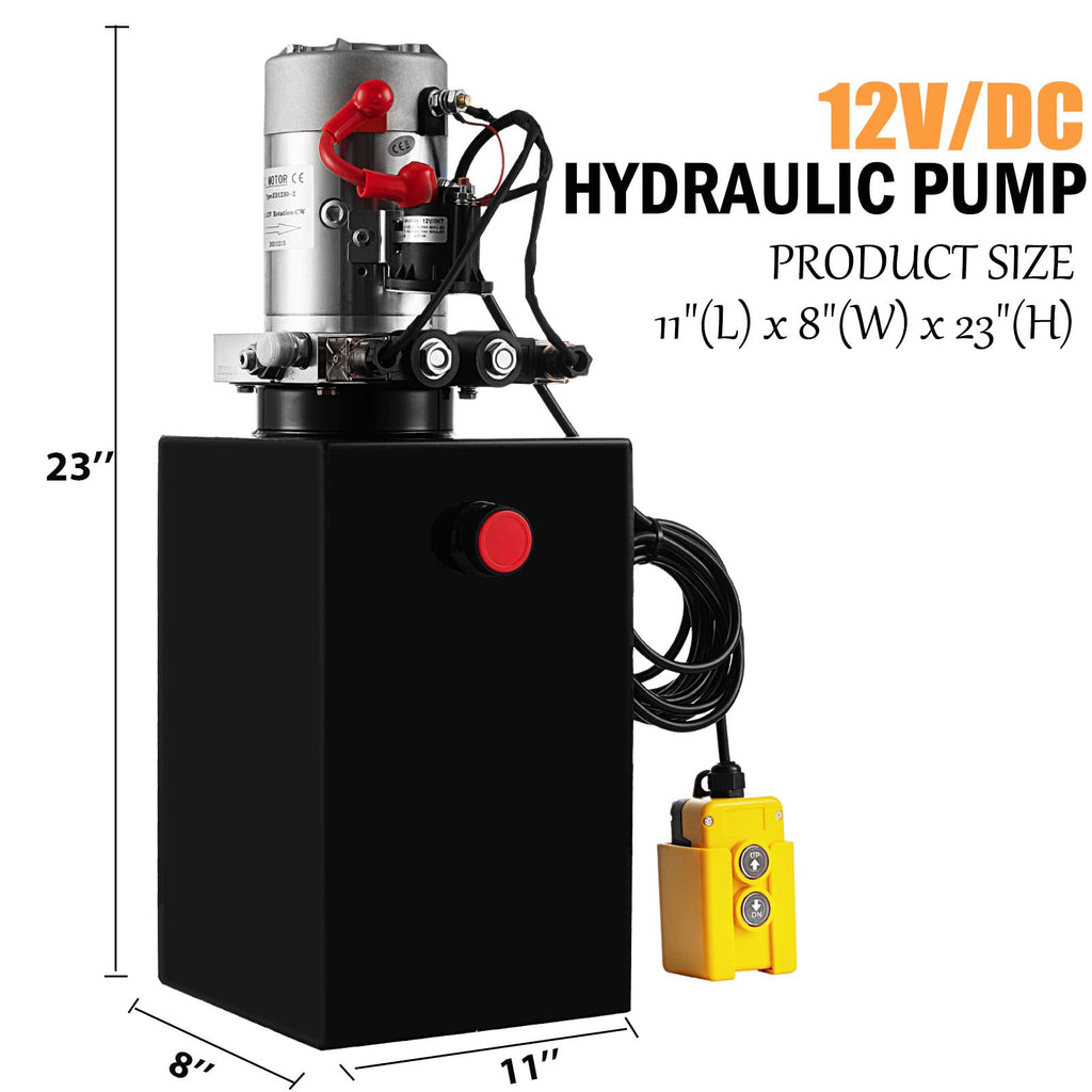 Hydraulic Pump 20 Quart Double Acting Dump Trailer Hydraulic Pump DC 12V, Hydraulic Power Unit Metal Reservoir Horizontal Mount for Dump Truck Car Lifting Remotely Controlled