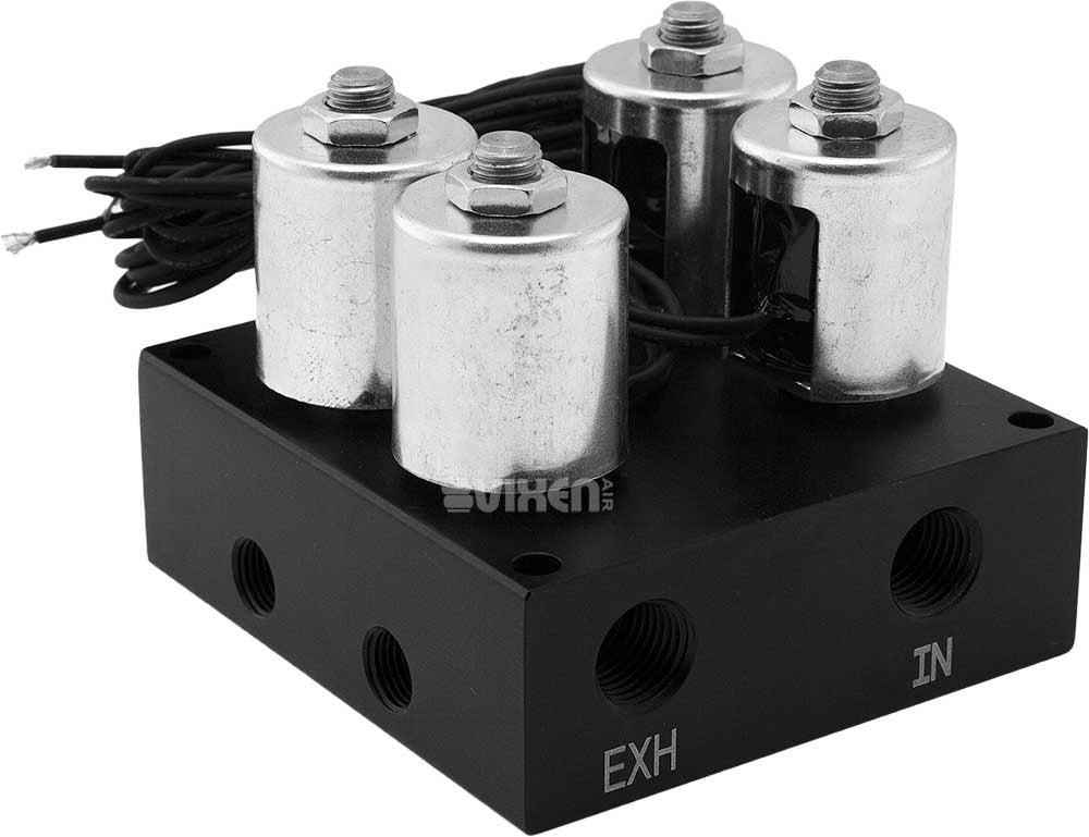 4 Valve Suspension Manifold with One Dual Needle Black Gauge Panel, 3/8" OD Hose 50 FT, 1/4" OD Hose 35 FT and Fittings VXF2CM01B