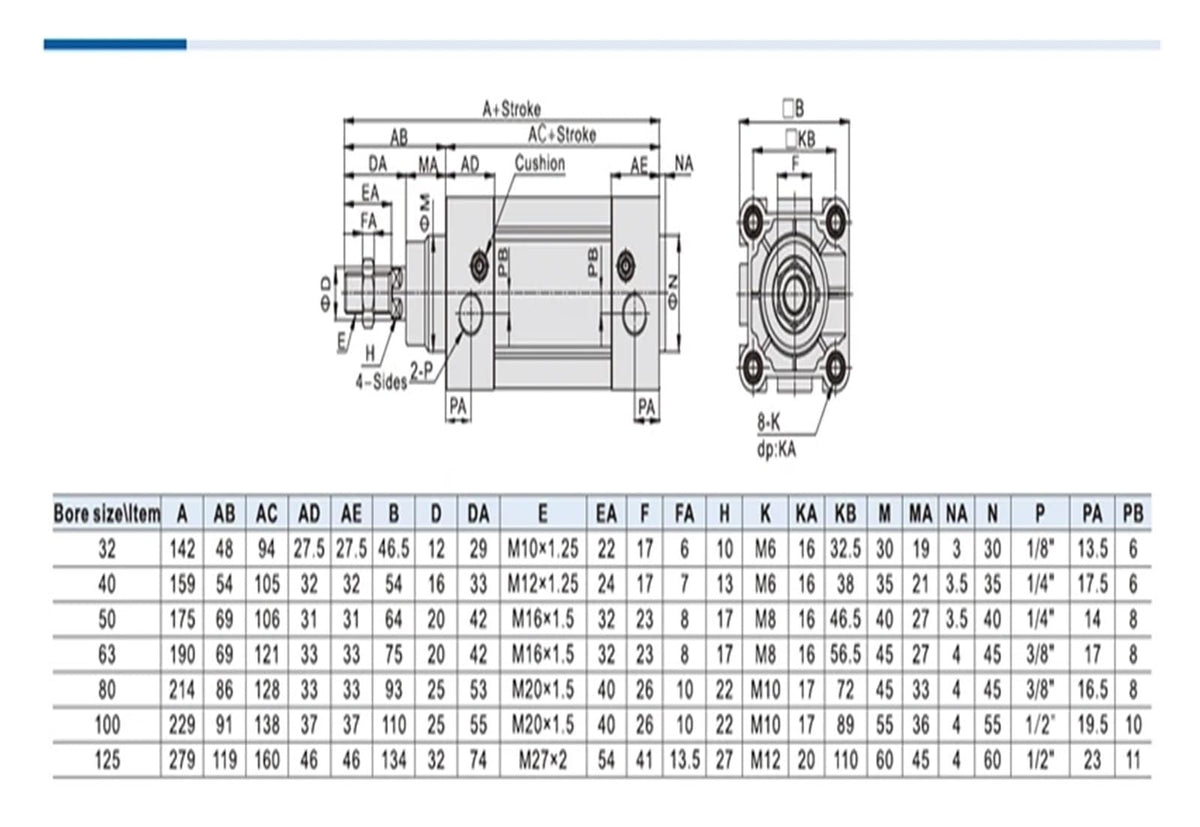 DNC-32-40-PPV-A DNC-50-125-PPV-A Cylinder Pneumatic Components bore 32 40 50mm 25-320mm Stroke DNC-40-80-PPV-A(225-PPV-A)