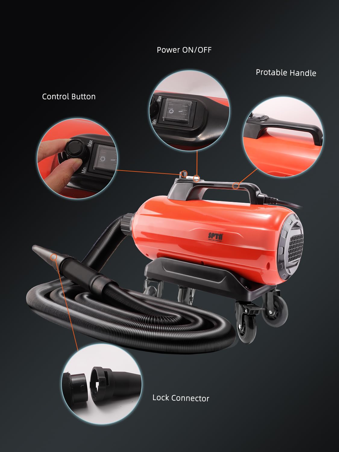 SPTA Air Cannon Car Dryer Blower, Powerful Detailing Wash, Filtered Dryers, Safer Than Microfiber Towel Cloth,Car Wash Dryer Blower,Dry Before Car Cleaning,Car Detailing,Car Wax,or Ceramic Coating