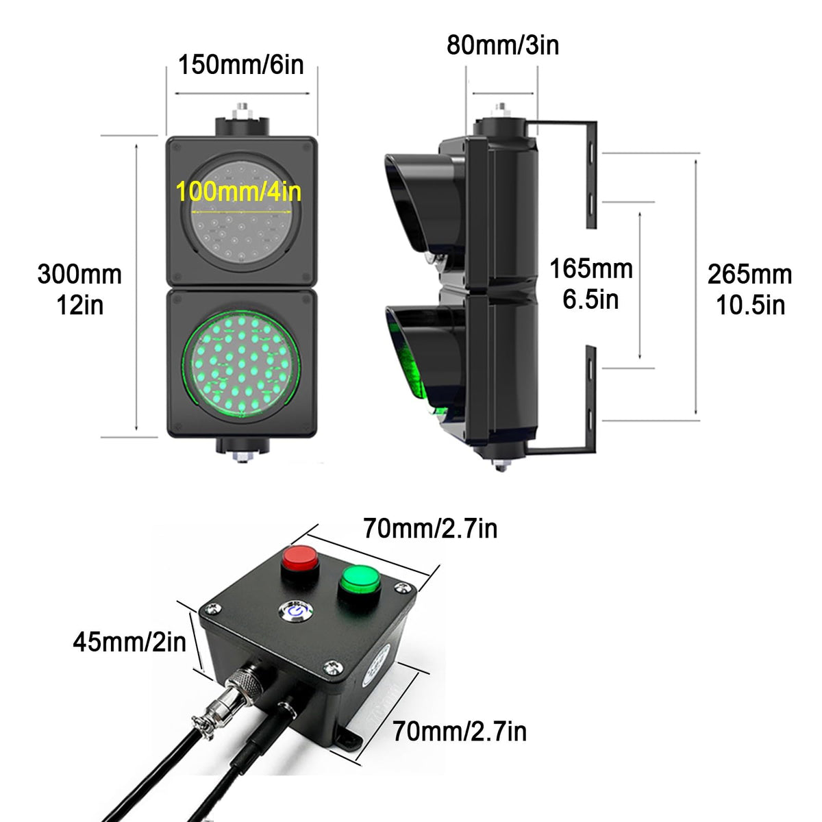 100mm(4inch) LED Traffic Stop Light, Industrial Loading Dock Bay Light, Signal Lamp for Wall, with Remote Control, Plug & Play- Traffic Light(1.5m)(1.5m)
