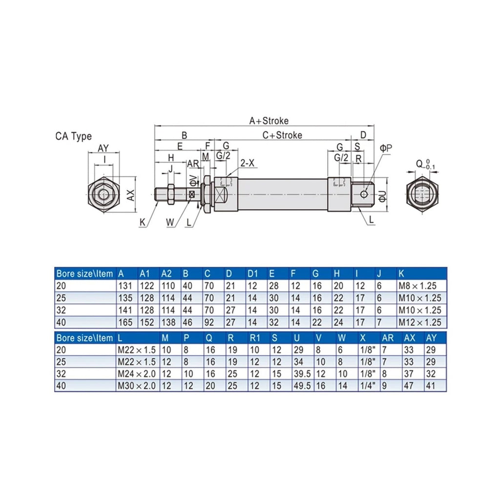 1pcs 16/20/25/32/40mm Mini Pneumatic Cylinder 25-500mm Stroke Double Acting Aluminum Alloy Air Cylinder(MAL40 (Bore 40mm))