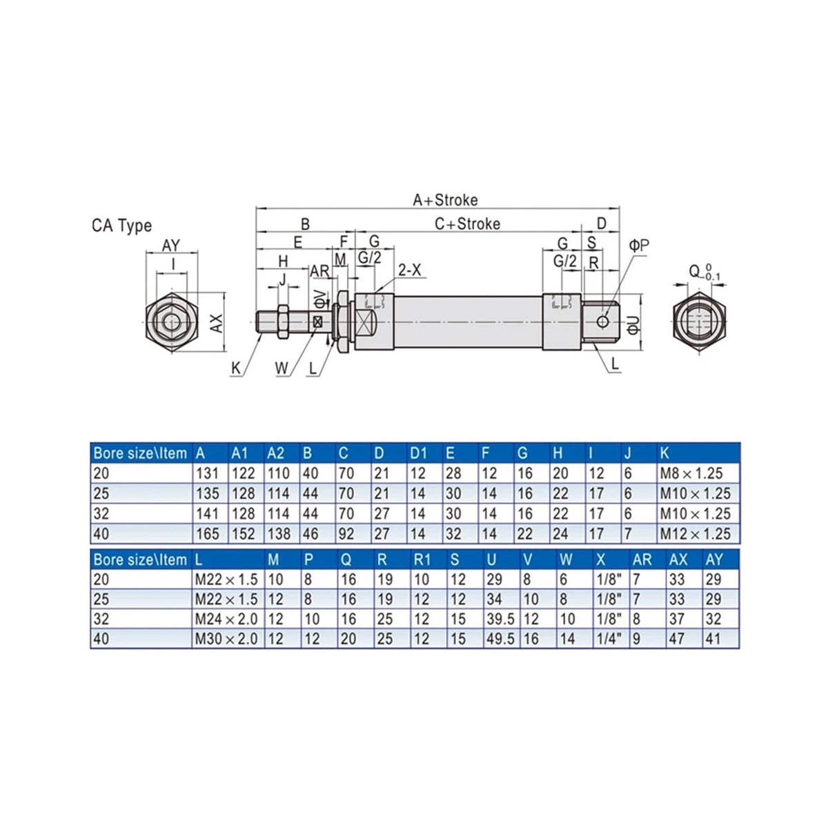 1pcs 16/20/25/32/40mm Mini Pneumatic Cylinder 25-500mm Stroke Double Acting Aluminum Alloy Air Cylinder(MAL40 (Bore 40mm))