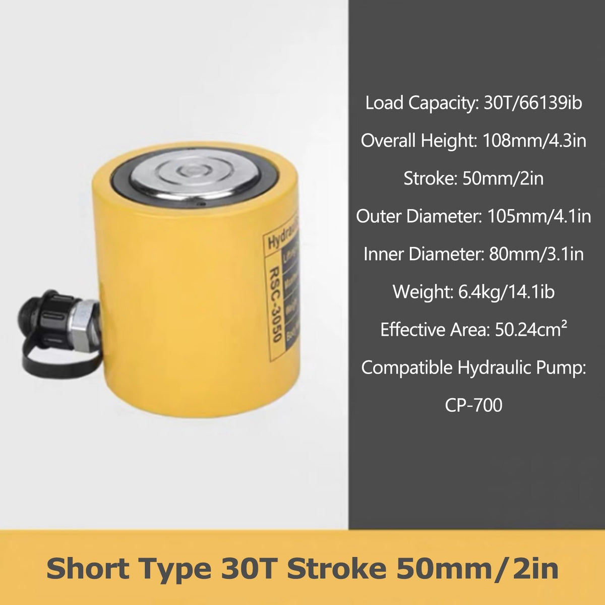 Split Power Plunger Jack Kit -Hydraulic Hand Pump CP-180/700, 50mm Stroke Cylinder Set, Easy Operation for Tight Spaces, Heavy-Duty Lifting Solution,30t-50mm/2in-cp700