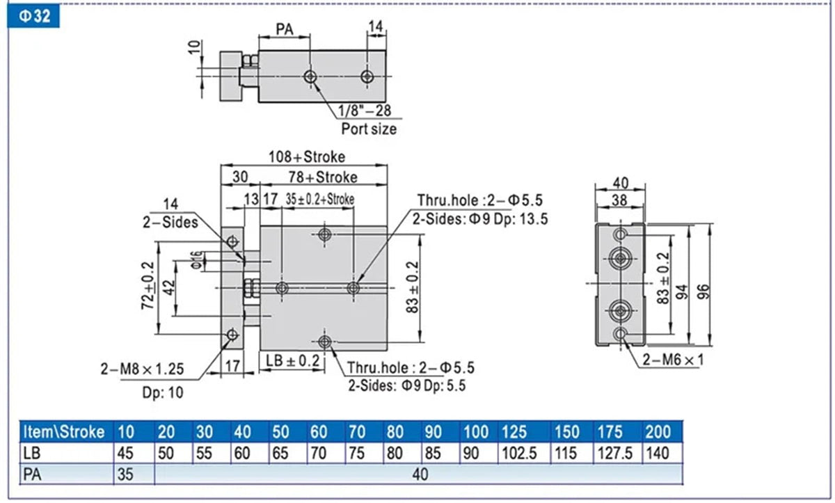 Double-Axle Pneumatic Cylinder/Double-Rod Cylinder TN32-250 TN32-300 TN32-350 TN32-400 TN32-450 TN32-500 1PCS(TN32-300)