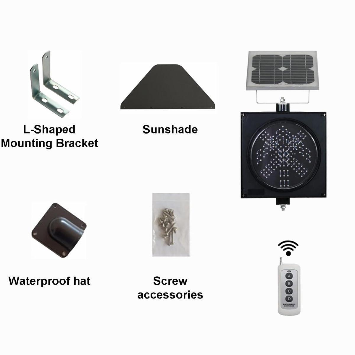 Industrial Solar Traffic Stop Light 1 Light X/Arrow, Red/Green Stop and Go Light with Remote Control, Industrial Signal Light with Solar Panel, for Intersections, Roads,