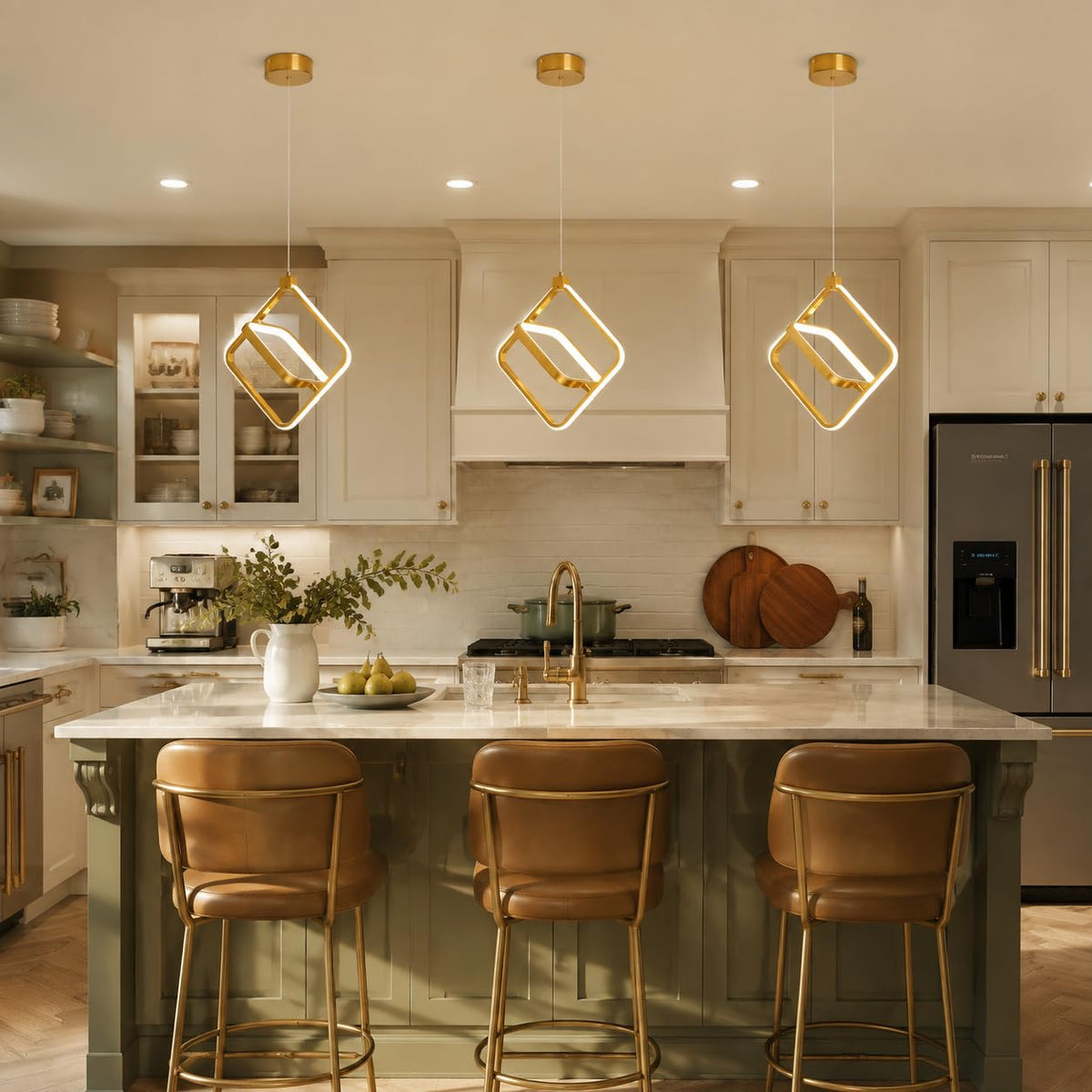 Modern LED Chandelier Chrome Rectangular Pendant Light Fixtures 4000K 20W Dimmable Height Adjustable Pendant Lighting for Dining Room Kitchen Island Bedroom Living Room Foyer（3-Pack）
