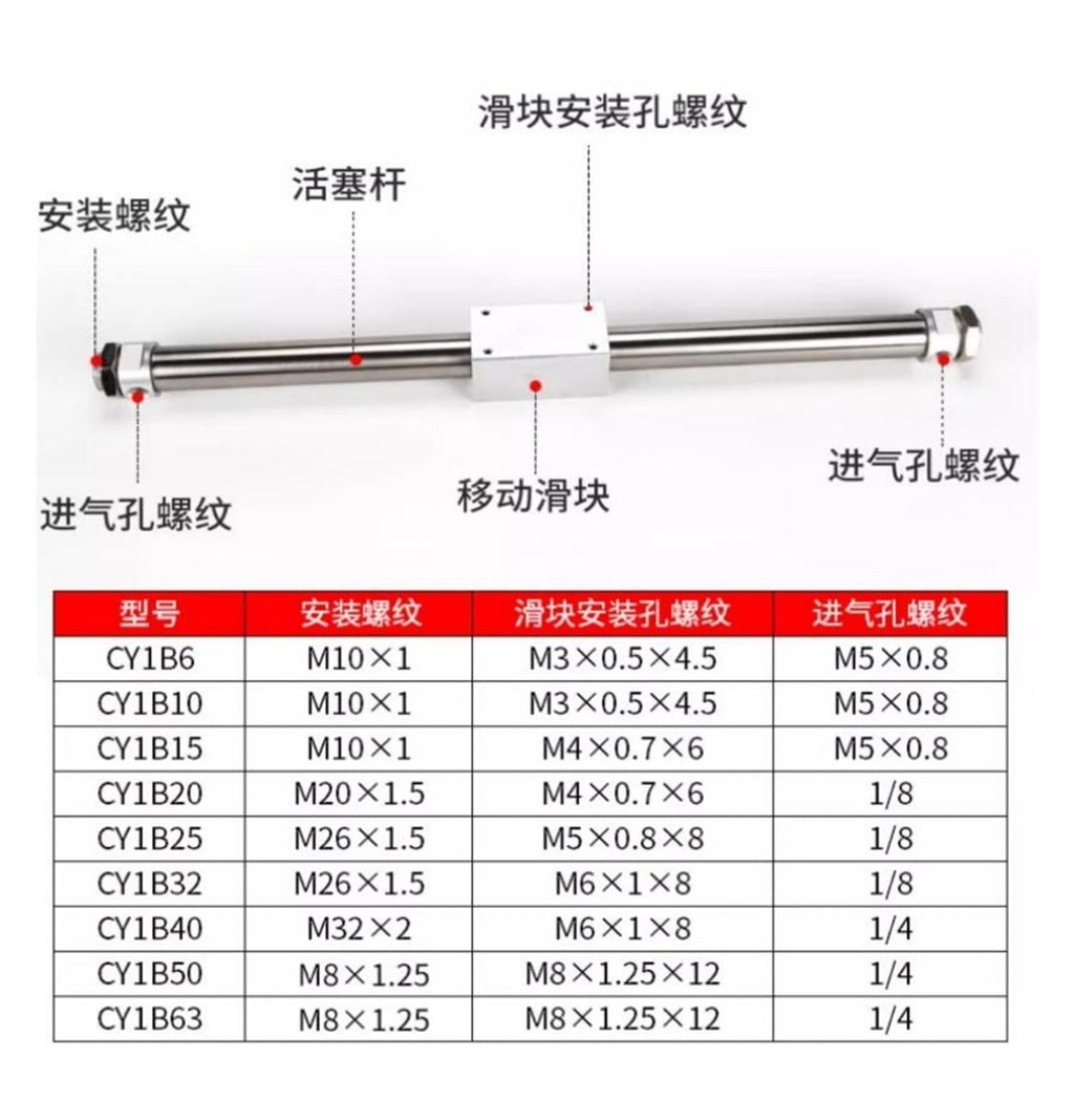 CY1B/CY3B Magnetic rodless Cylinder CY1B10-100/200/300/400/500 Cylinder Diameter 10mm rodless Cylinder Pneumatic(CY1B25)
