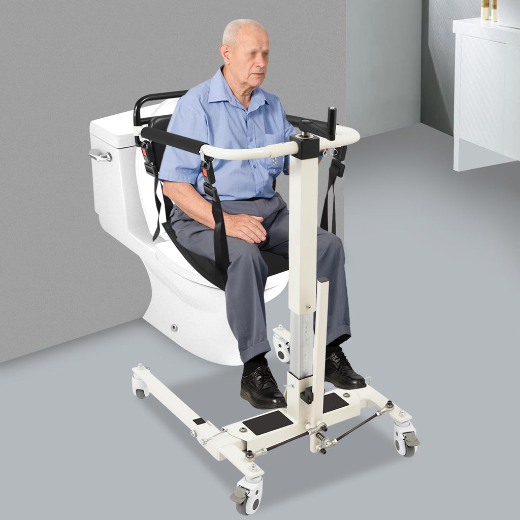 Multi-Functional Patient Lift Chair, Adjustable Height & Width Sit to Stand Assist Lifter with Commode Toilet Seat, Portable for Home Car Travel, Elderly Disabled Care