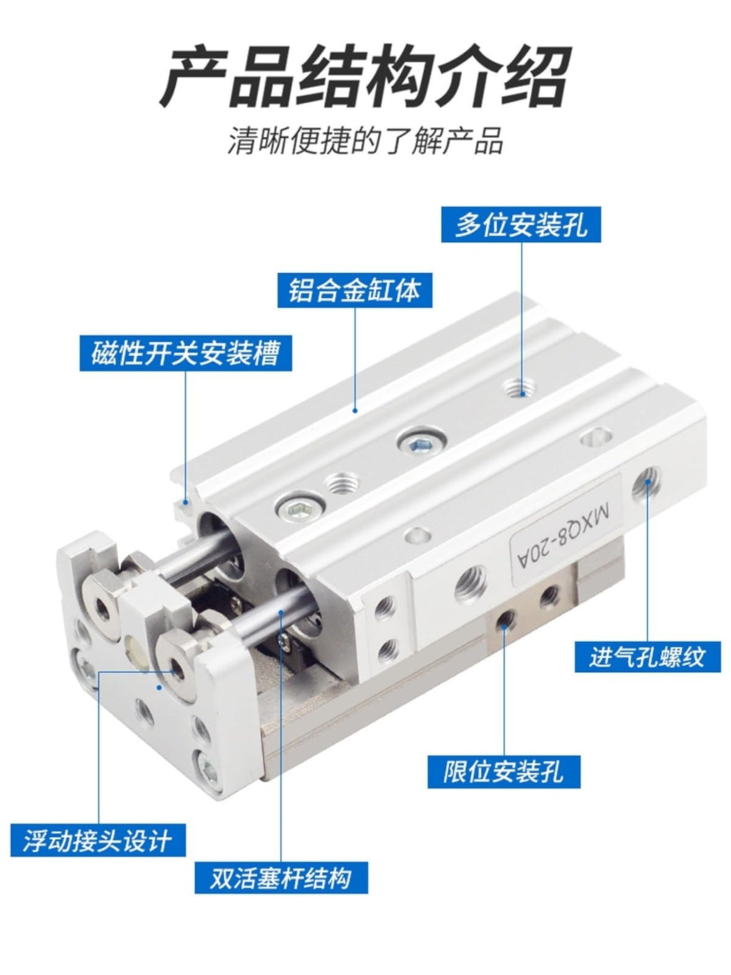 MXQ16/20/25 Sliding Table Cylinder HLQ Linear Guide Slider 1Pcs(MXQ25-20 带磁)