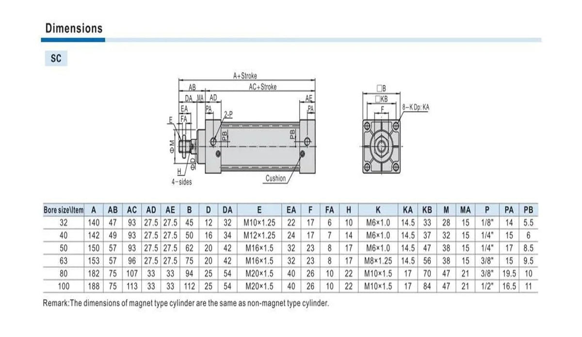 Standard Air Cylinders 40mm Bore Double Acting Pneumatic Cylinder stroke25-1000mm SC40X25S SC40X100 SC40X500S SC40X200S(SC40X900,-S(with Magnetism))