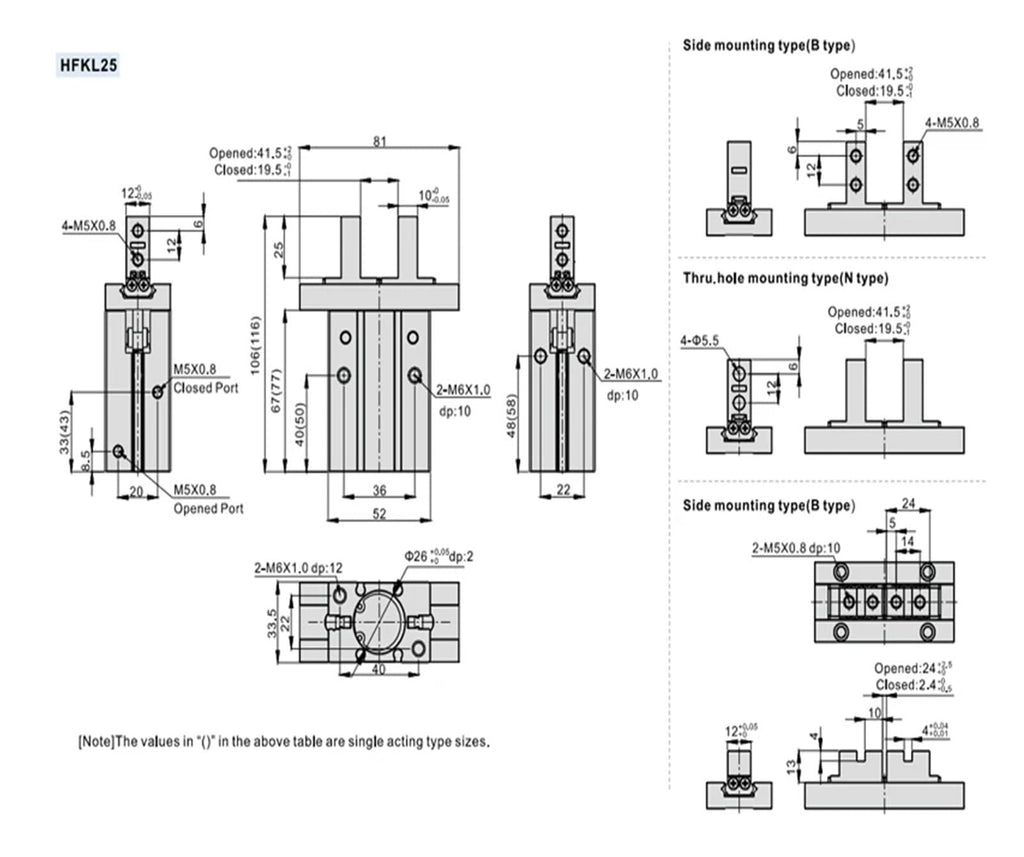 HFZ10 HFZL16 HFK10 HFKL20 Parallel Air Gripper Pneumatic Cylinder Double or Single Acting Gripper(HFKL25)