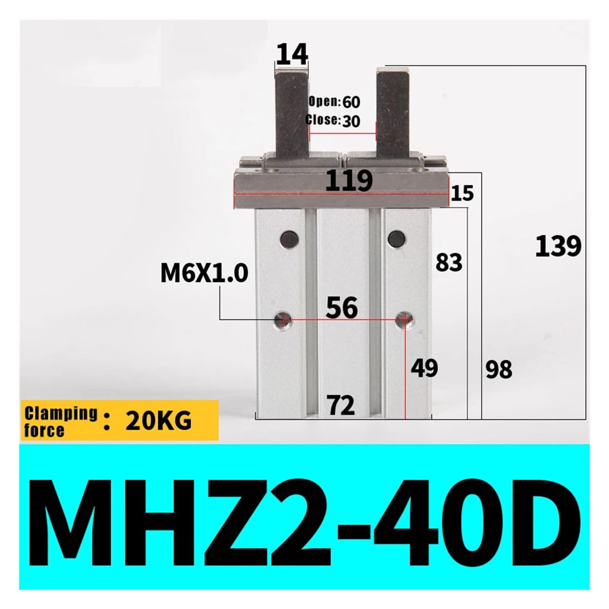 MHZ2 MHZL2 10D Parallel Style Pneumatic Air Gripper Cylinder MHZ2 16D 20D 25D 32D 40D Double Acting Gripper Cylinder(MHZ2-40D)