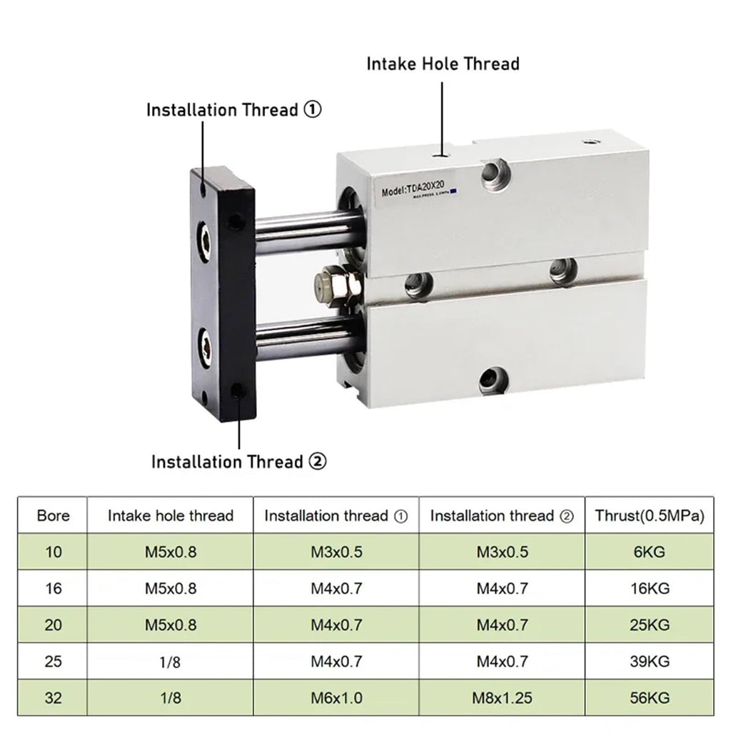 Double Rod TN Type Pneumatic Cylinde Air Bore 25mm Small Aluminum Alloy Stroke 30 35 40 45 50 60 70 75mm(Stroke 175mm)