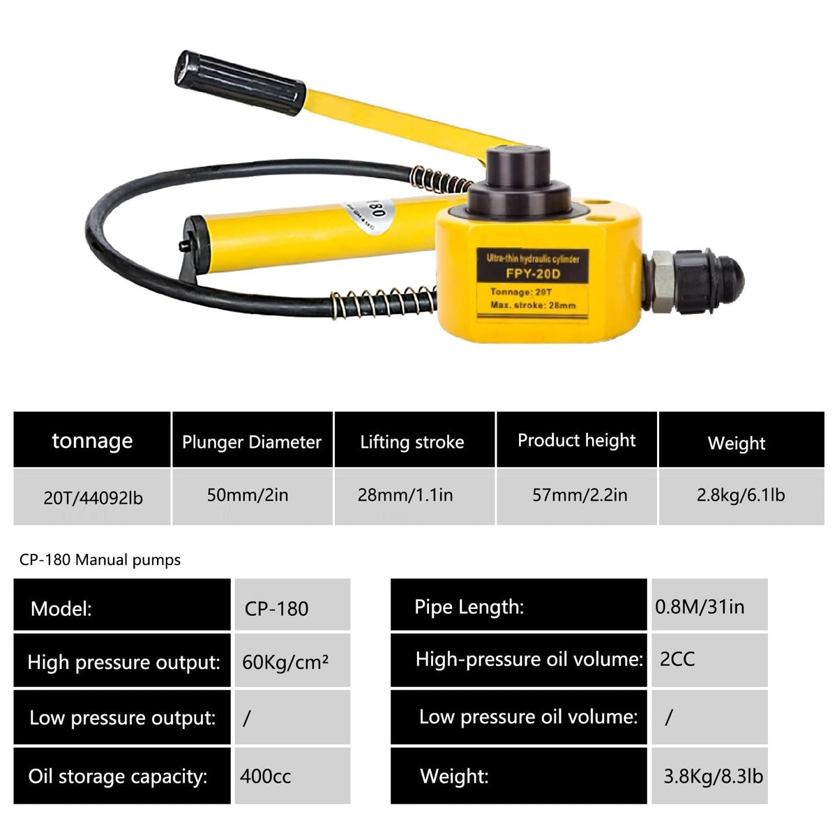 Hydraulic Power Kit with Manual Pump and Low Profile Cylinder for Industrial Lifting and Positioning Tasks