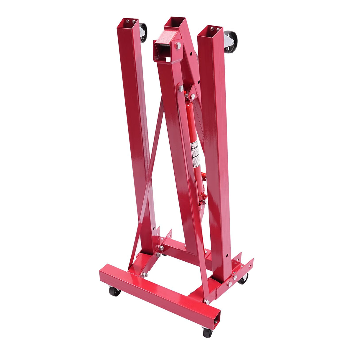 2T Folding Hydraulic Crane, Hydraulic Crane with Engine Leveler 4409lbs Capacity Heavy Duty Folding Shop Crane with 6 Casters for Engine Lift Loading Red