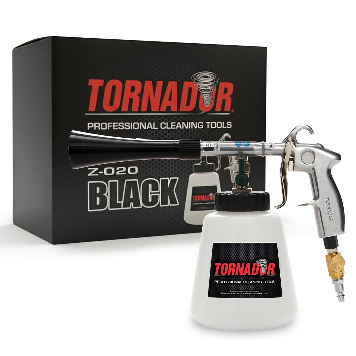 Tornador Black Z-020 Car Detailing Tool Includes 32oz Reservoir | Professional High-Pressure Cleaning Gun for Auto Interiors | Adjustable Air Regulator | Low Noise & Air Consumption | Durable Design