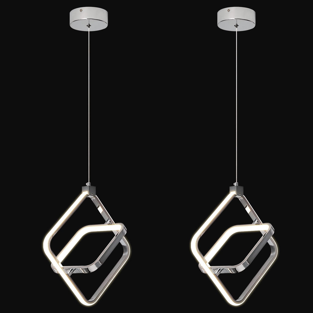 Modern LED Chandelier Chrome Rectangular Pendant Light Fixtures 4000K 20W Dimmable Height Adjustable Pendant Lighting for Dining Room Kitchen Island Bedroom Living Room Foyer（3-Pack）