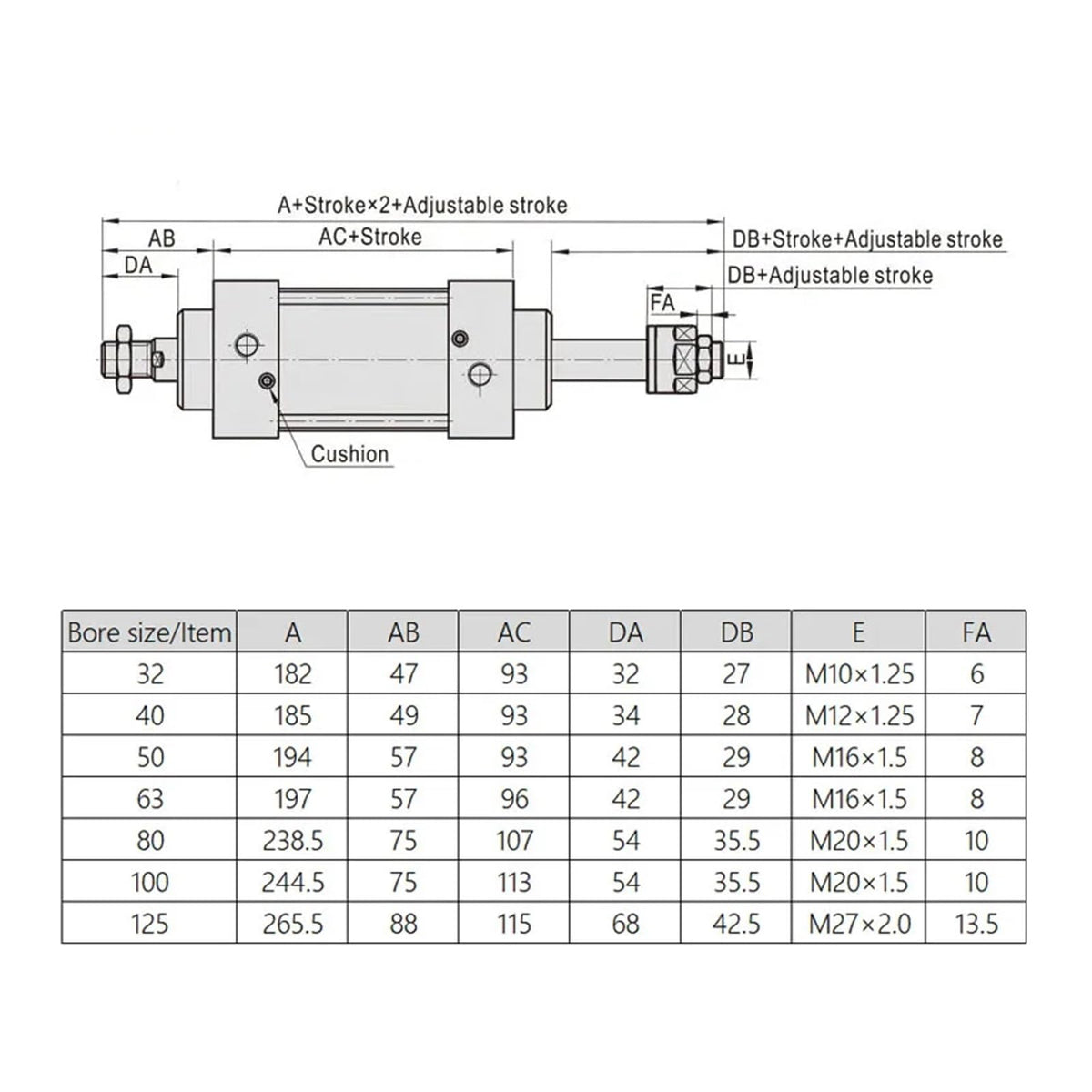 SCJ Adjustable Stroke Standard Pneumatic Cylinder 32/40/50/63/80/100/125mm Bore Big Thrust Piston 25/50/75/100/200/500mm Stroke(Stroke 100-50,Bore 100mm)