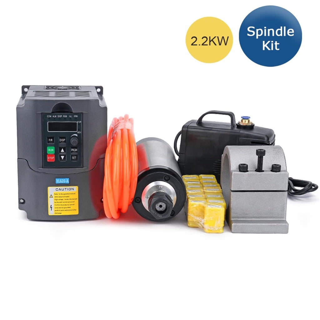 2.2kw Spindle Water Cooled Kit ER20 Milling Spindle Motor.2KW VFD 80 Clamp Water Pump 13pcs ER20 1m Cable for Router(Gold,220V)