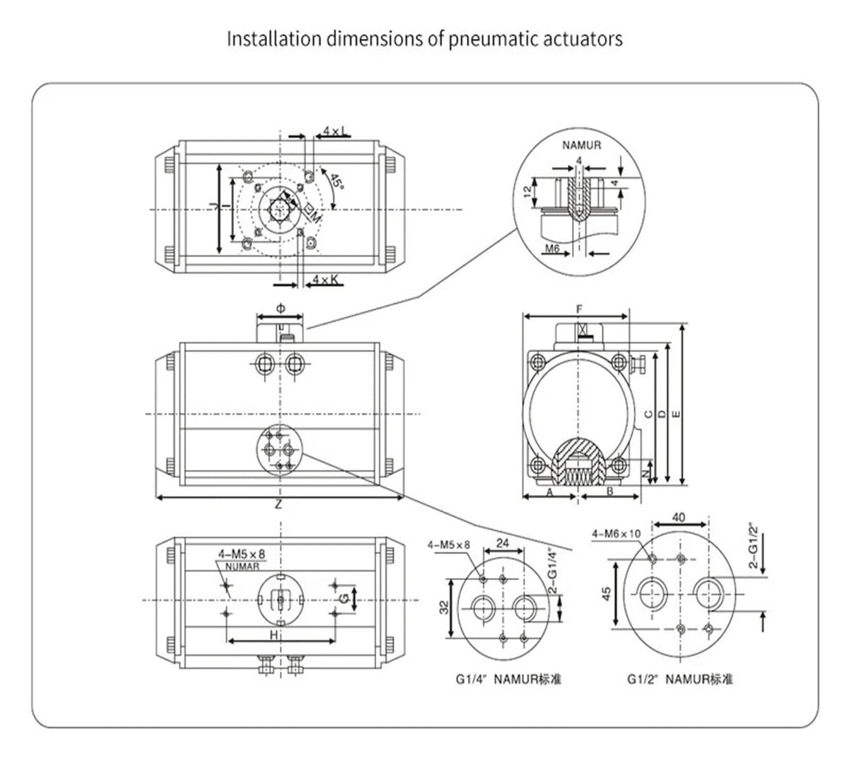 AT125 Air Cylinder Double Acting/Single Acting Spring Return Pneumatic Actuator 90 °(AT125-SR-FO)