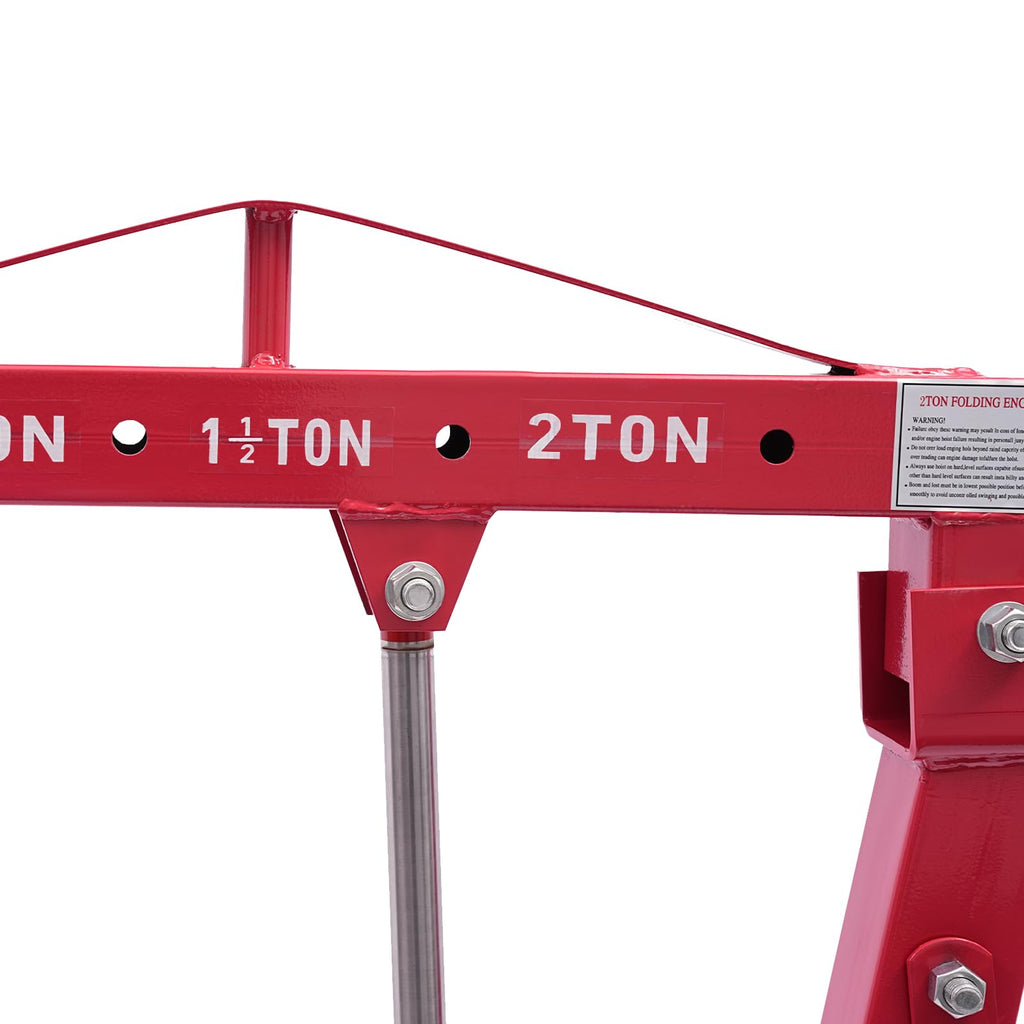 2T Folding Hydraulic Crane, Hydraulic Crane with Engine Leveler 4409lbs Capacity Heavy Duty Folding Shop Crane with 6 Casters for Engine Lift Loading Red