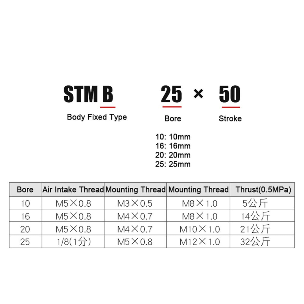 1pcs Small Pneumatic Cylinder Adjustable Stroke Sliding Table Double Shaft Double Rod STMB10/16/20/25-50/100/150(Bore 10mm,Stroke 200mm)