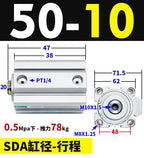 Square air Pneumatic Cylinder SDA Double Acting Compact Cylinder SDA50 Bore50mm Stroke 5-50mm Female/Male Thread(Sda50-10)