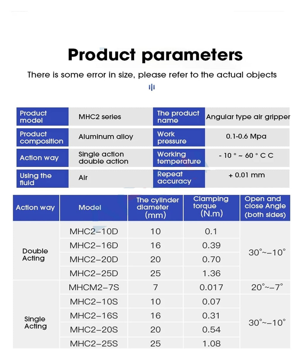1pcs MHC2 10D 16D 20D 25D 32D Double Acting Pneumatic Gripper Angular Style Aluminium Clamps Air Cylinder(MHC2-32D)