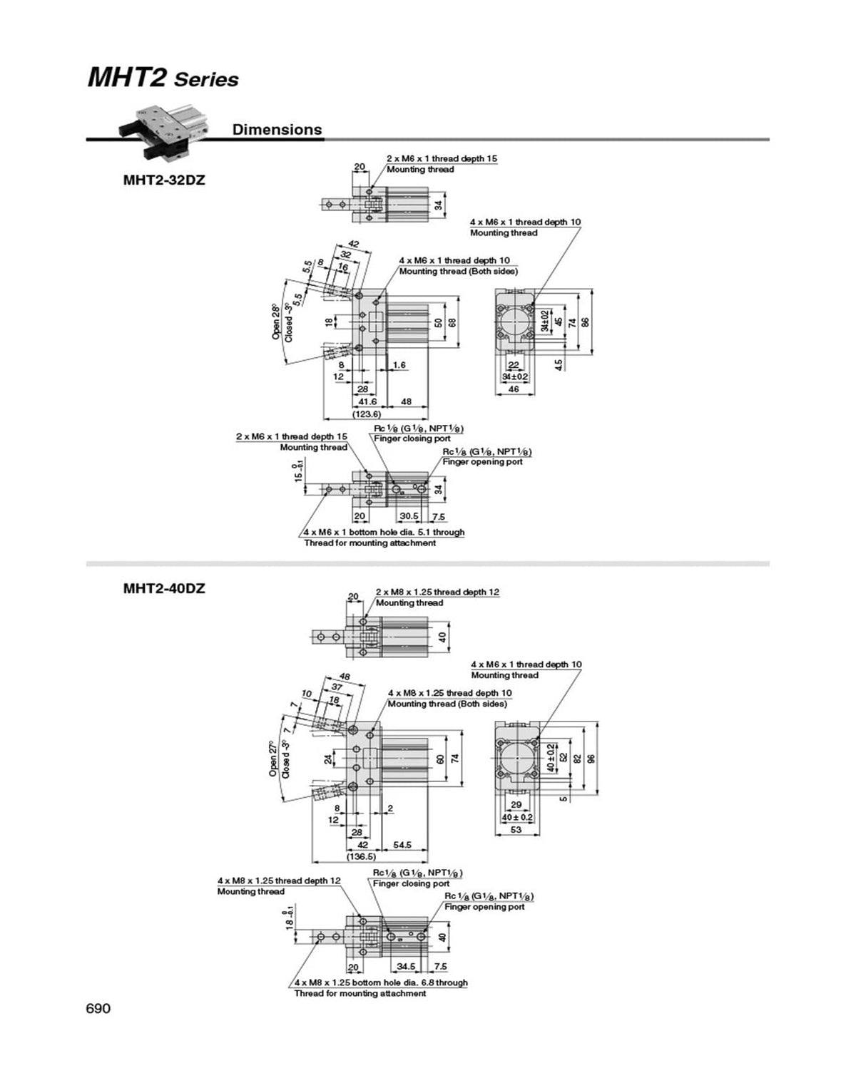 Elbow Joint Cylinder MHT2-32D/40D/50D/63D Finger Fulcrum Opening and Closing Clamping Heavy Object Pneumatic Claw(MHT2-40DZ)
