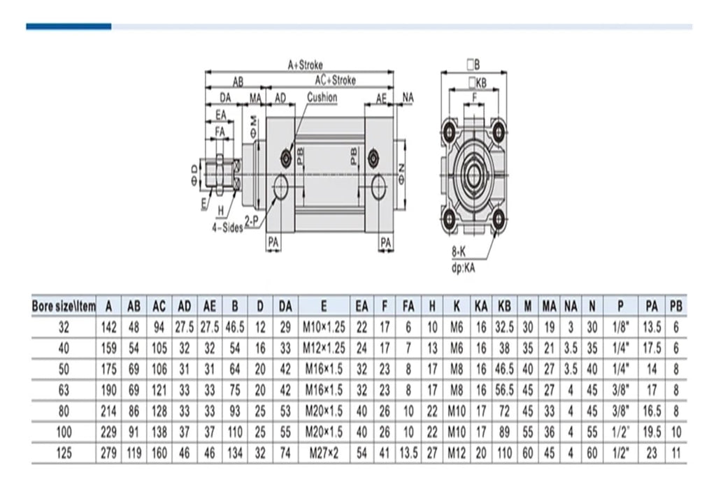 DNC-32-40-PPV-A DNC-50-125-PPV-A Cylinder Pneumatic Components bore 32 40 50mm 25-320mm Stroke DNC-40-80-PPV-A(320-PPV-A,DNC-40-)